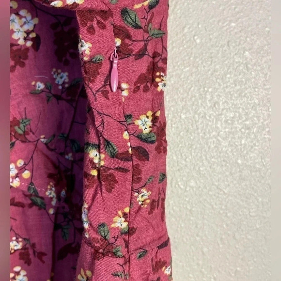 Lush Size Large Floral Ruffle Trimmed Dress Open Tie Back Side Zip Magenta NEW - Picture 7 of 11